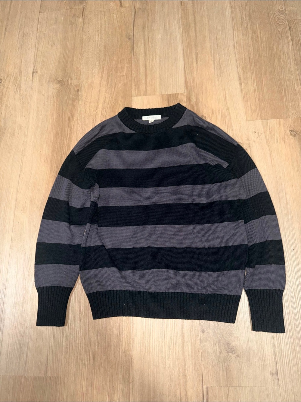 Lily Star Black and Gray Striped Crewneck Sweater